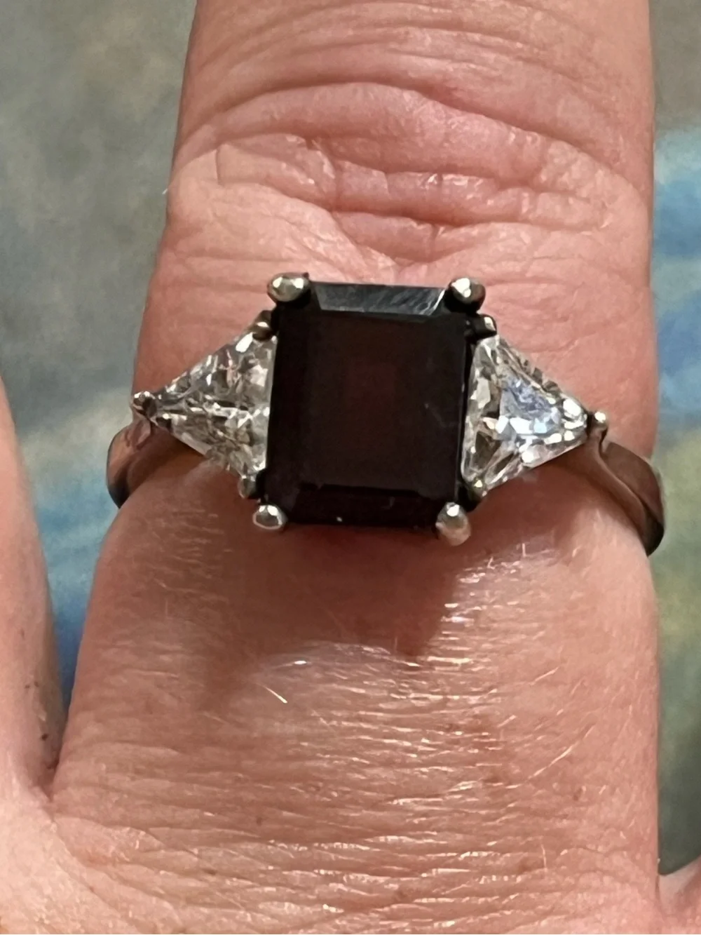Vintage Sterling Silver 925 Dark Garnet Cubic Zirconia Cocktail Ring - Size 9